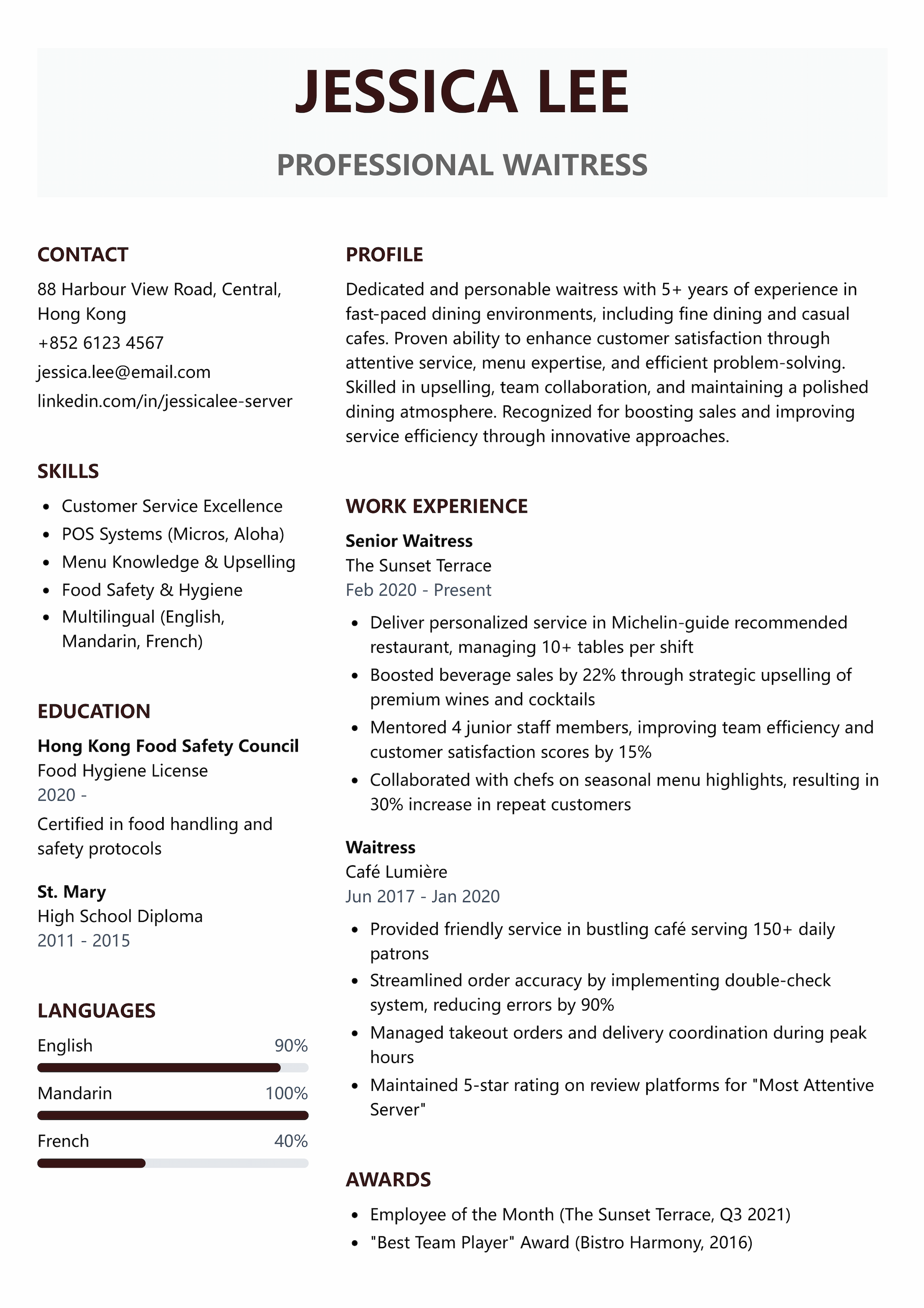 Professional resume template example