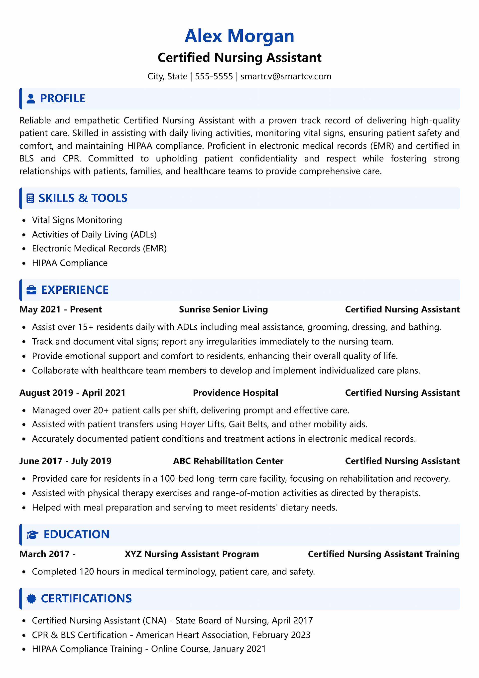 Example of a CNA resume template