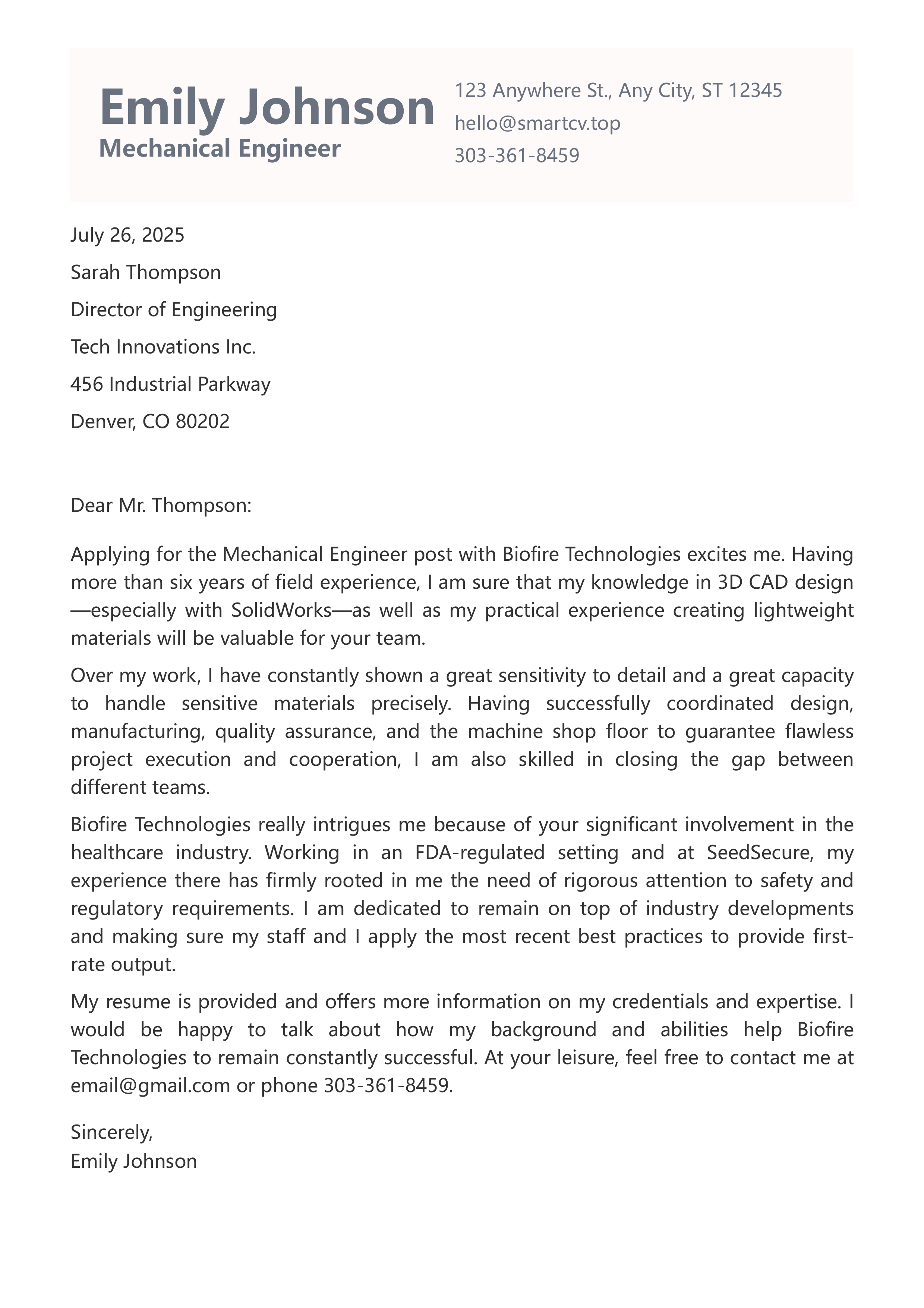 Engineering Cover Letter, sample cover letter for engineering position​