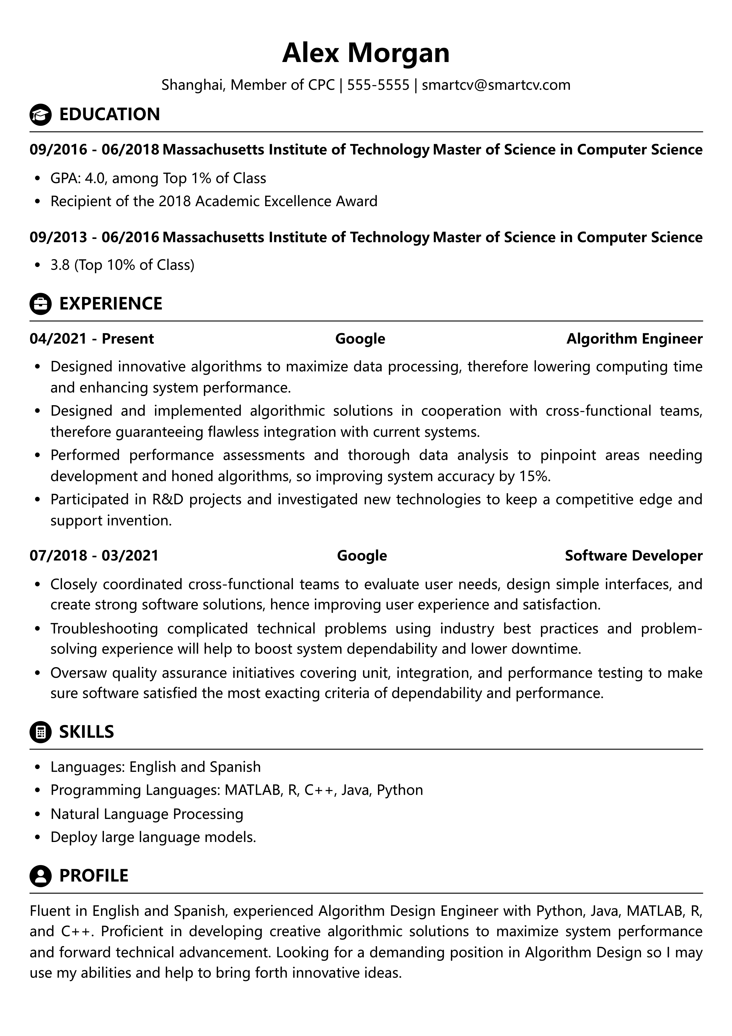 Algorithm Engineer Resume Template